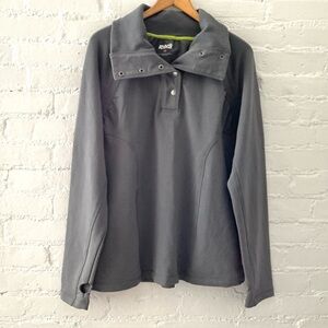 Ryka Womens Pullover 1/4 Snap Sweatshirt Athleisure Activewear Gray Thumb Holes